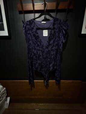 Free People Magic Hour Velvet Burnout Bodysuit Deep Sea Combo Small NWT